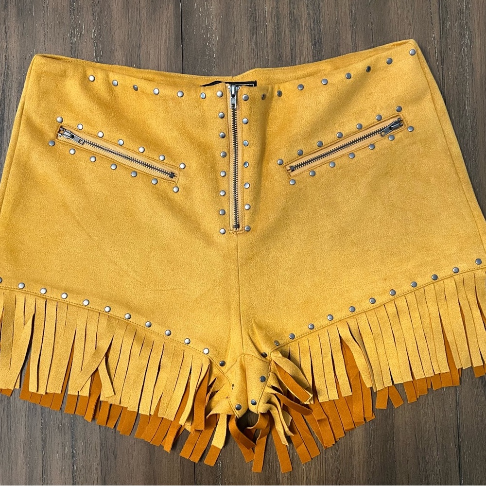 L&B Yellow High Waist Fringe Shorts